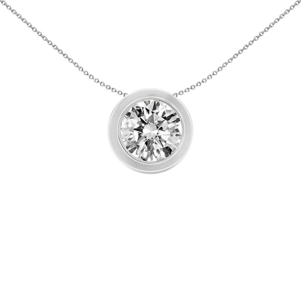 Jewelco London Solid 18ct White Gold Rub Over Set Round 0.5ct D / VS Lab Grown Diamond Donut Slider Charm Solitaire Pendant - LAB18P323-050