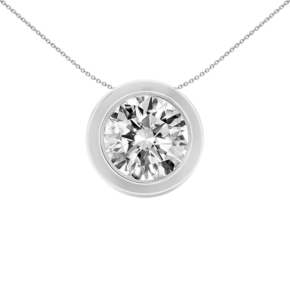 Jewelco London Solid 18ct White Gold Rub Over Set Round 1ct D / VS Lab Grown Diamond Donut Slider Charm Solitaire Pendant - LAB18P323-100
