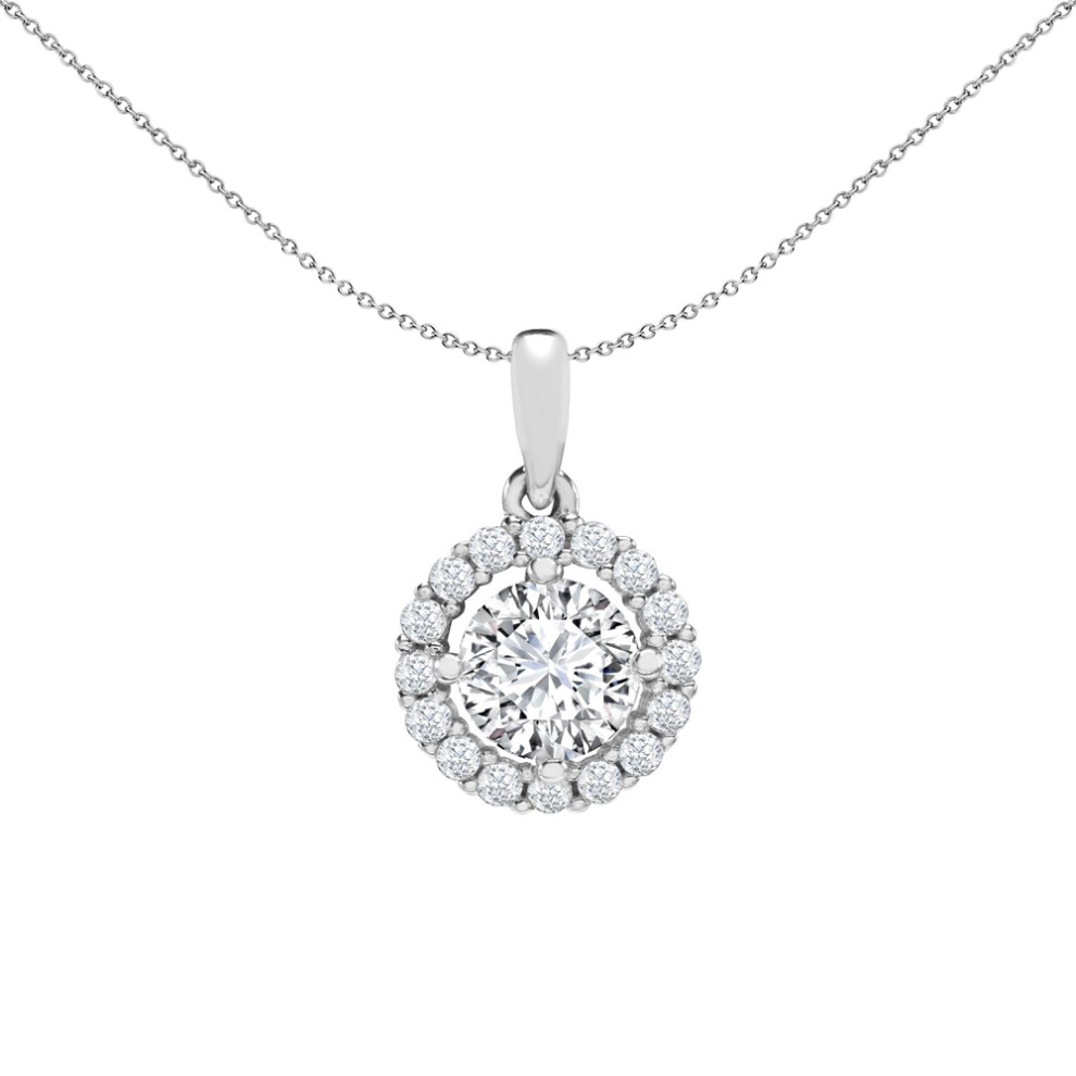 Jewelco London Ladies Solid 9ct White Gold Cubic Zirconia Solitaire Halo Charm Pendant - JPD587