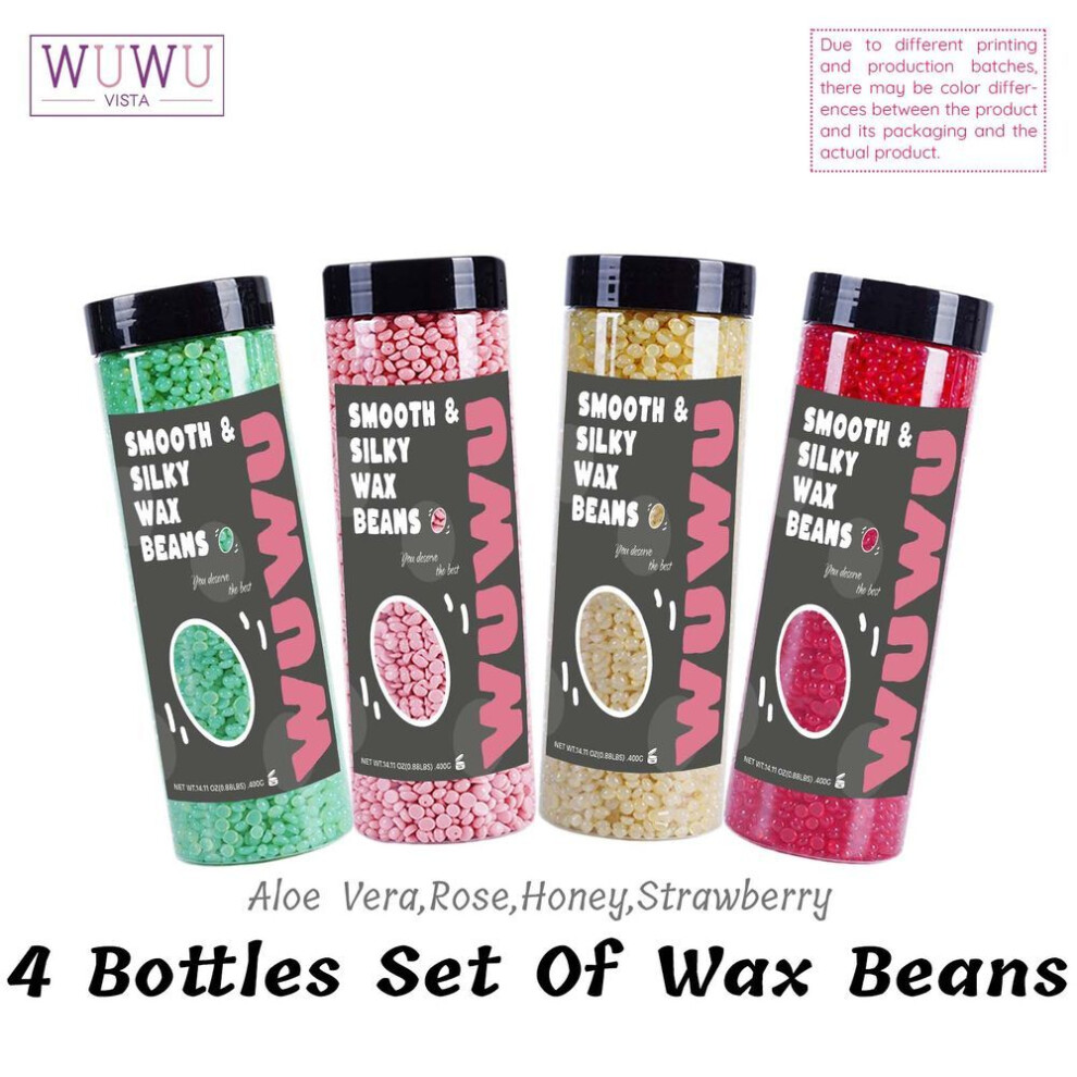 Perfect Halloween Gift Set-WUWUVISTA 1600g Wax Bean Set(400gX4), Hair Removal Hard Wax Beads for Wax Heater Painless for All Hair Types/Body/Face/Leg