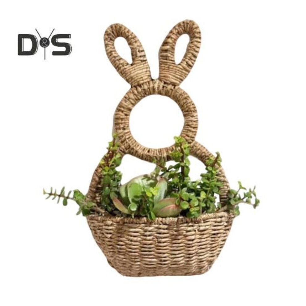 Bunny Basket Hanging Wall Pocket Spring Decor Cute Rabbit Shape Design Eco-friendly Natural Hand-woven Bunny Easter Basket