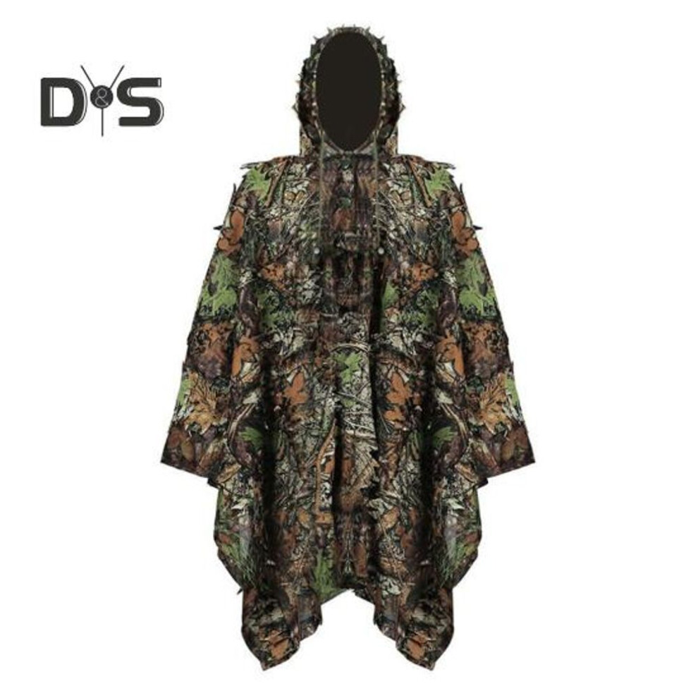 Outdoor Disguise Top 3D Leaves Decor Breathable Drawstring Button Hunter Ghillie Cloak Forest Camouflage Cape CS Training Jungle Hooded Jacket