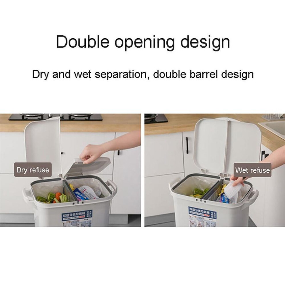 (1 lip gray) 2 Layer Classification Trash Can Kitchen Plastic Dustbin Wet and Dry Push Button Recycle Stacked Sorting Rubbish Bin
