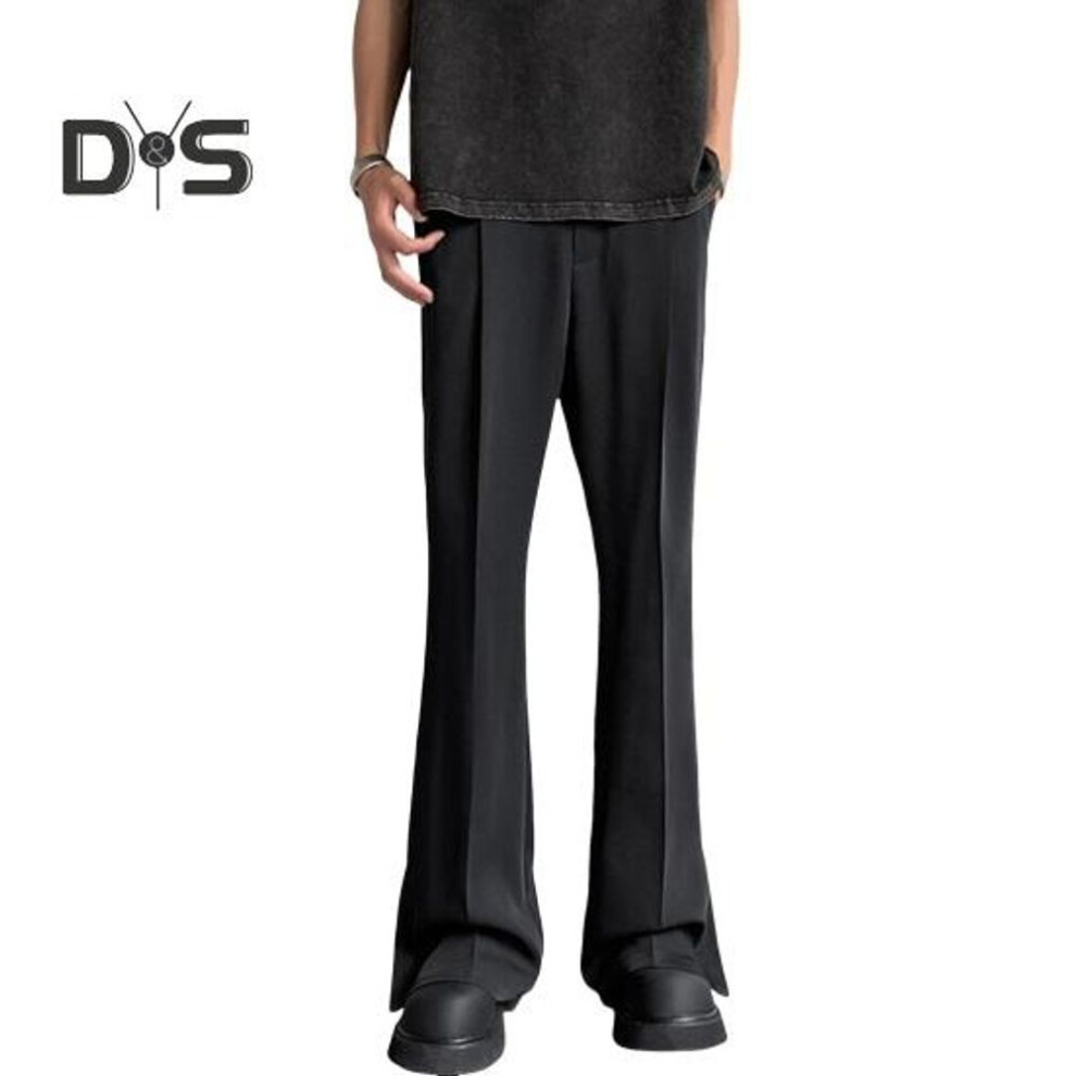 (black, XL) Men Suit Pants Straight Wide Leg Loose Mid Waist Pockets Deeep Crotch Button Zipper Closure Loose Formal Business Style Office Wear Long Trousers