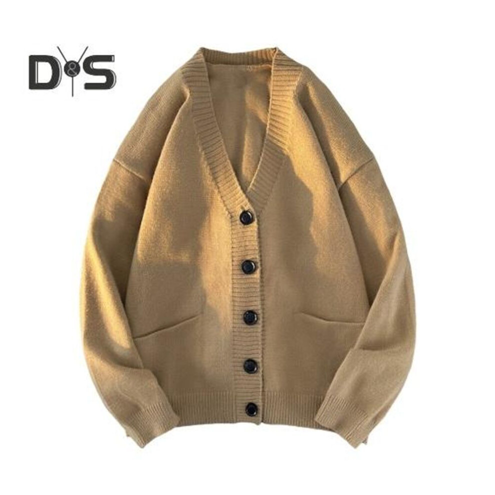 (camel, XL) Fall Winter Men Sweater Cardigan V Neck Knit Thick Elastic Long Sleeves Slim Fit Warm Solid Color Bottoming Knitwear Daily Wear Sweater Coat