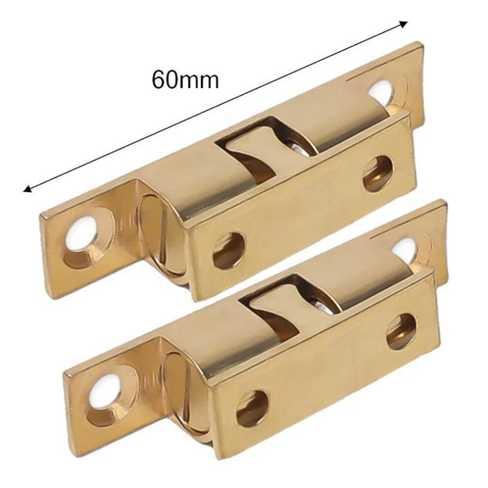 (gold, 60mm-3pc) Furniture Door Ball Latch Brass Double Roller Spring Ball Catch Latches Cabinet Closet Door Adjustable Tension Latch