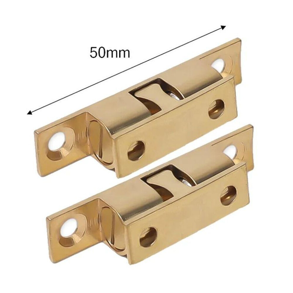 (gold, 50mm-5pc) Furniture Door Ball Latch Brass Double Roller Spring Ball Catch Latches Cabinet Closet Door Adjustable Tension Latch