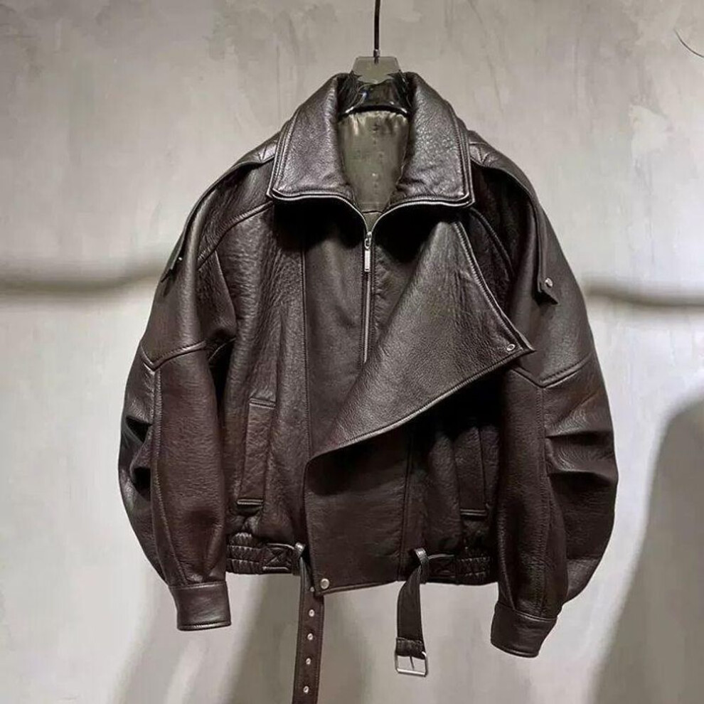 (coffee, S) Stylish Women's Motorcycle Jacket With Thickened Lamb  Simulated Leather