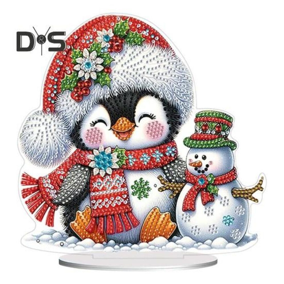 (as the picture, B) Christmas Diy Tabletop Faux Diamond Art Painting Kit Rhinestone Snowman/house Painting Craft Stand Up Gem Art Painting Desk Ornament