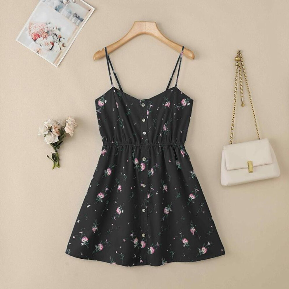 (2XL, black) Zanzea Womens Summer Casual Sleeveless Floral Print Sling Short Jumpsuits