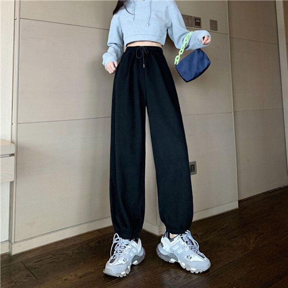 (black, S) Women's Spring/Summer Trendy Gray Harem Joggers: Loose Fit Straight Casual Sports Leggings