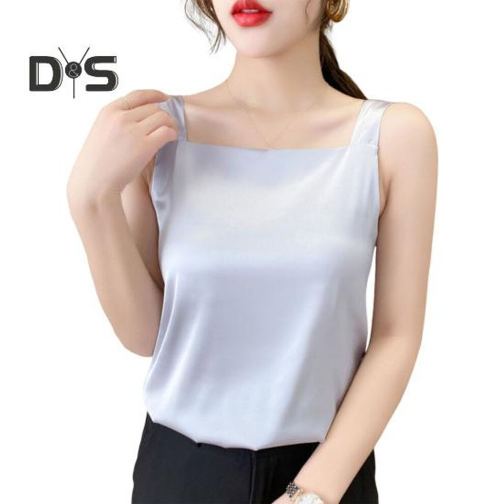 (XL, grey) Women Vest Square Collar Sleeveless Smooth Tank Tops Solid Color Breathable Casual Camisole Daily Wear
