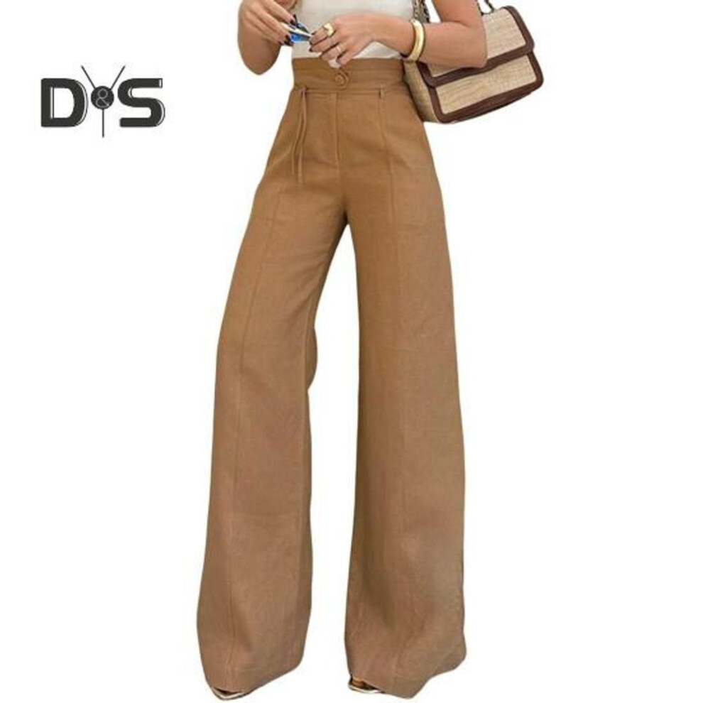 (camel, XL) Women's Suit Pants High Waist Wide-Leg Commuter Trousers Autumn Winter Straight Tube Trousers for Office Parties Daily Wear