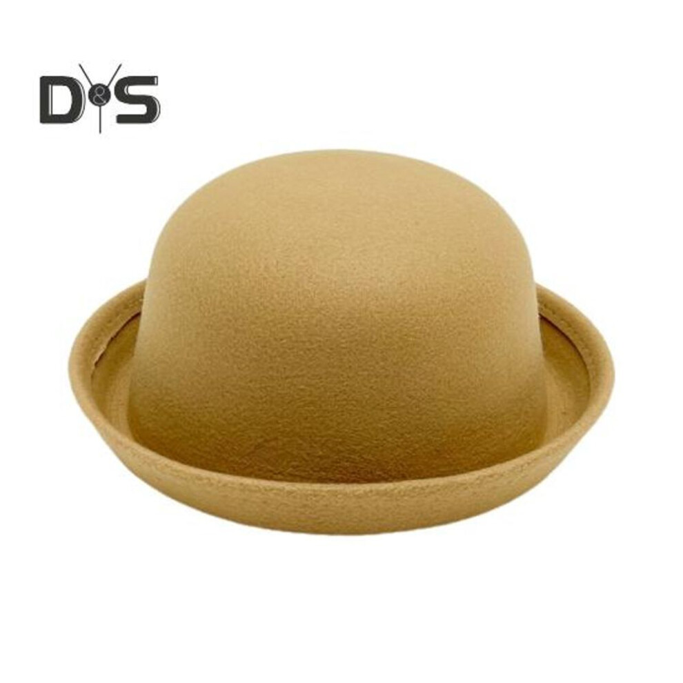 (camel) Flat-top Fedora Hat Pure Color Imitation Wool Jazz Hat Unisex Japanese Style Wide Brim Ladies Round Hat Parties Cosplay Bowler Hat