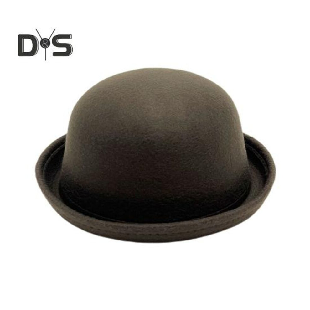 (coffee) Flat-top Fedora Hat Pure Color Imitation Wool Jazz Hat Unisex Japanese Style Wide Brim Ladies Round Hat Parties Cosplay Bowler Hat