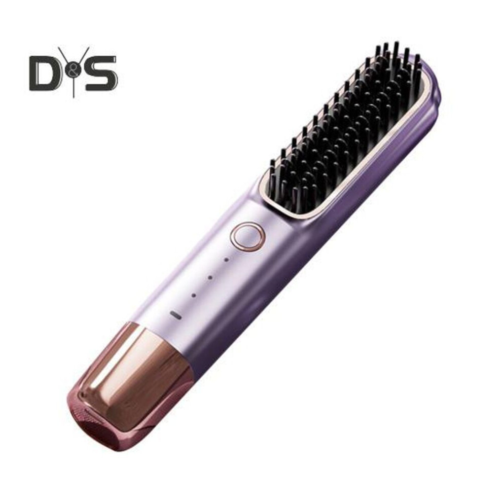 (purple) Wireless Straight Hair Comb Anti-Scalding Design 3-Speed Temperature LED Display USB Charging Hair Straightener