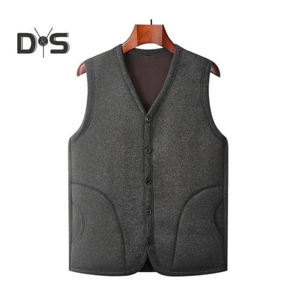 (XXXXXL, dark gray) Men Winter Vest Coat V-Neck Sleeveless Single-Breasted Waistcoat Solid Color Thickened Velvet Lining Bottoming Tops