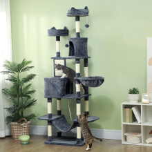 PawHut 206cm Cat Tree with Beds, Condos & Hammocks, Sisal Posts, Anti-Tip Kit - Dark Grey, 1-3 Cats, D30-873V00CG