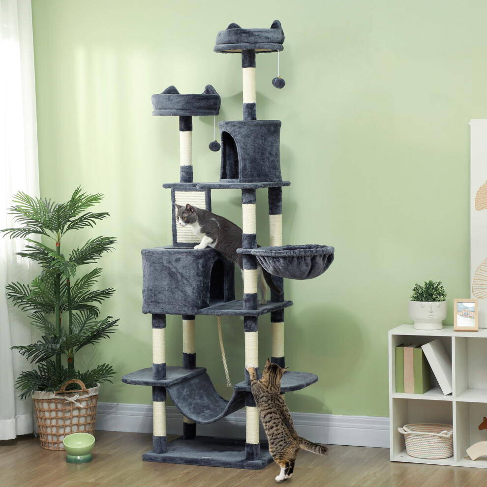 B&Q - 206Cm Cat Tree With Scratching Posts Beds Condos HammocksDark Grey - Image 5