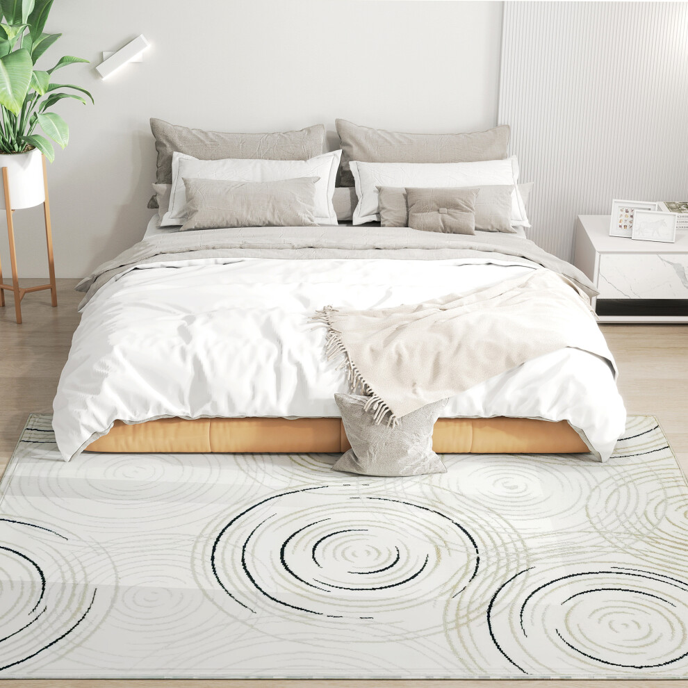 HOMCOM Swirl Pattern Washable Rug, Allergy-Friendly Floor Carpet, Cream-image-OPC-PH8DGBW-NEW