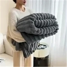 (dark grey, 200x230cm) Simplicity Solid Color Thick Wide Strip Multifunctional Blanket Autumn Winter Flannel