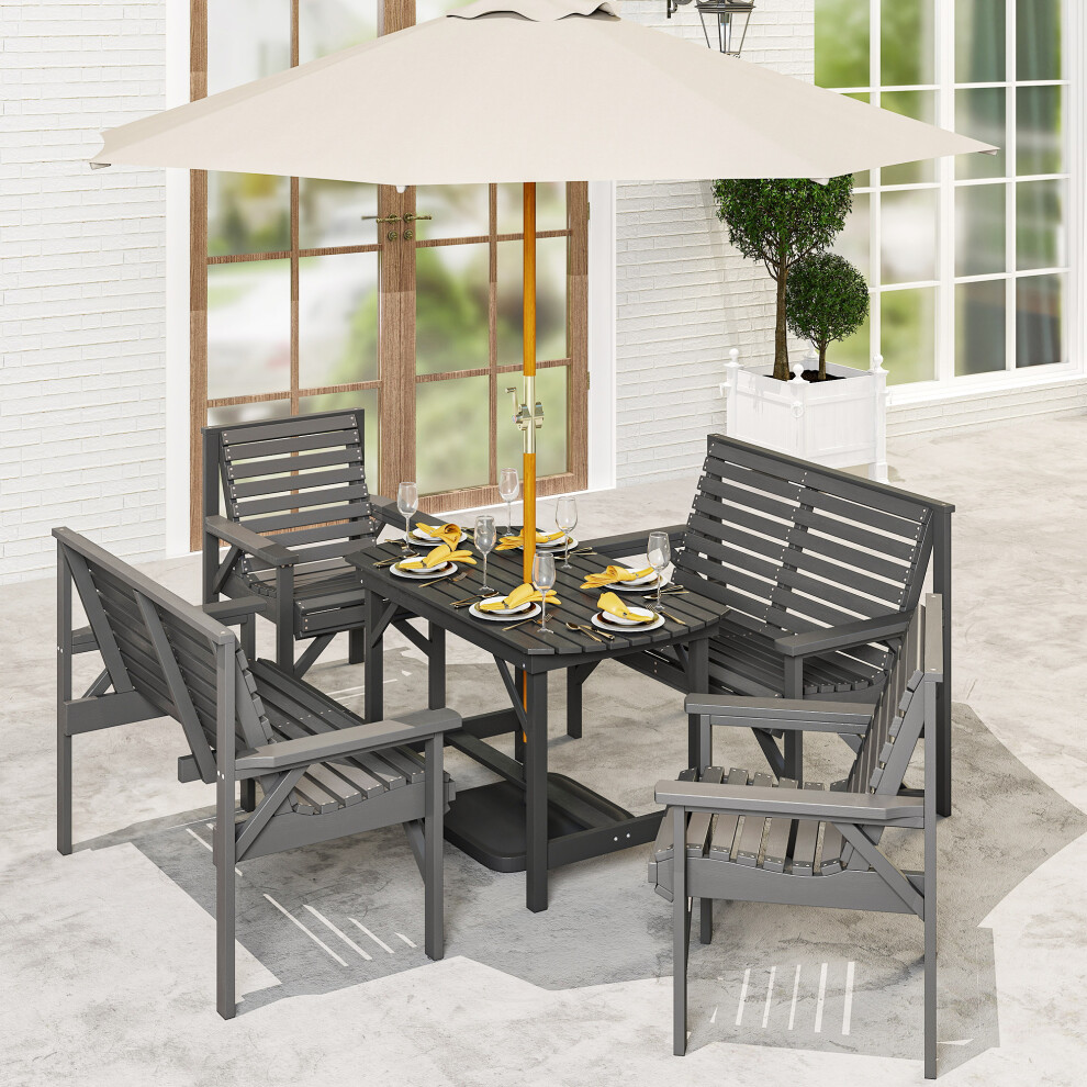 Outsunny 5Pc Patio Dining Set Wooden Table And Chairs W/ Umbrella Hole Grey