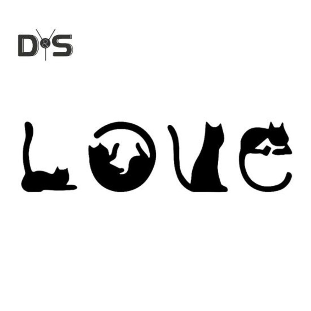 (black) 4 Pcs Love Cat Letters Stickers Peel And Stick Mirror Cat Wall Sticker Self-adhesive Acrylic Mirror Wall Art Decal For Living Room Bedroom Nursery