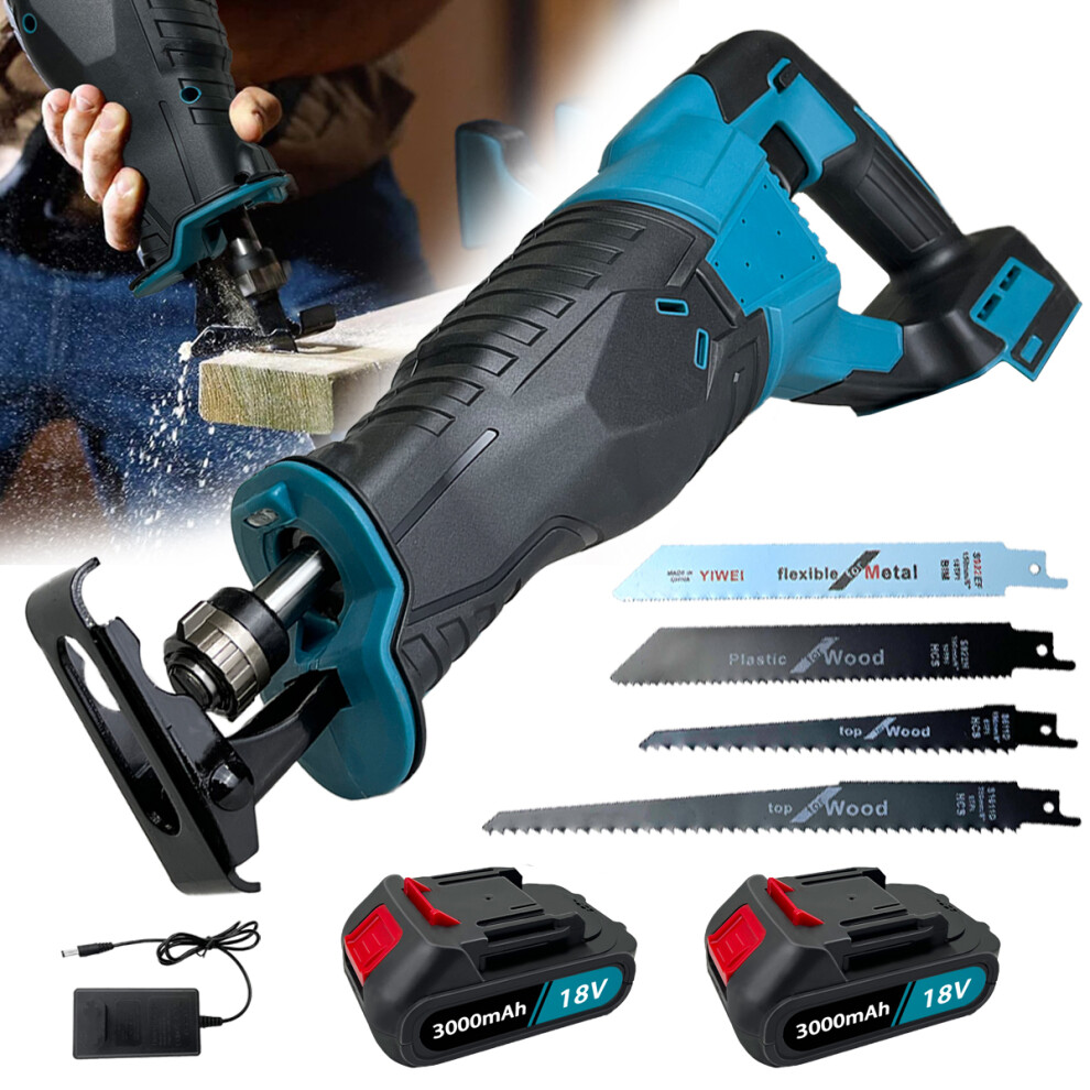 Heavy Duty Cordless Reciprocating Saw Cutting Saw+4Blades+2x 3.0A Battery+Charger-Makita Compatible