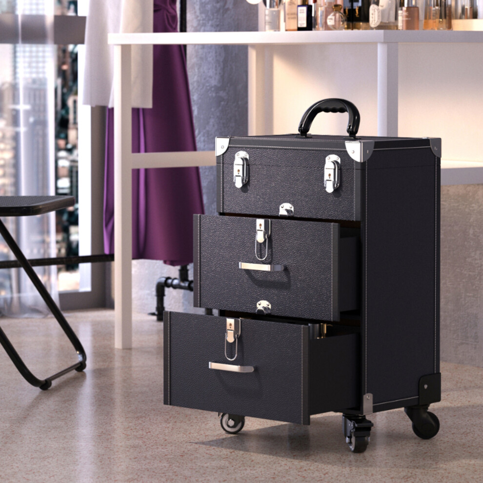 Professional 3-in-1 Rolling Cosmetic Cases Makeup Trolley Nail Luggage Storage Organizer
