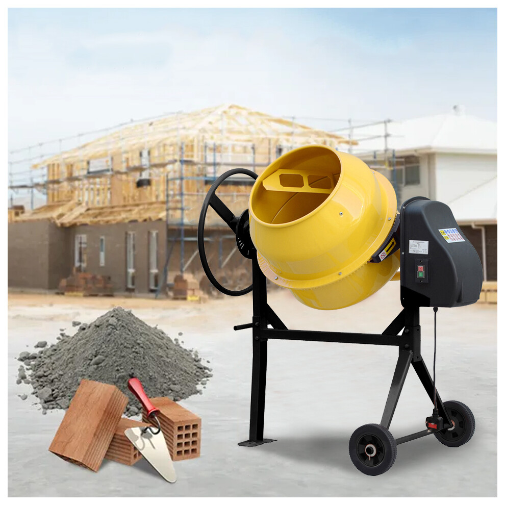 Garden Sanctuary 120L Yellow Electric Cement Mixer with Wheels