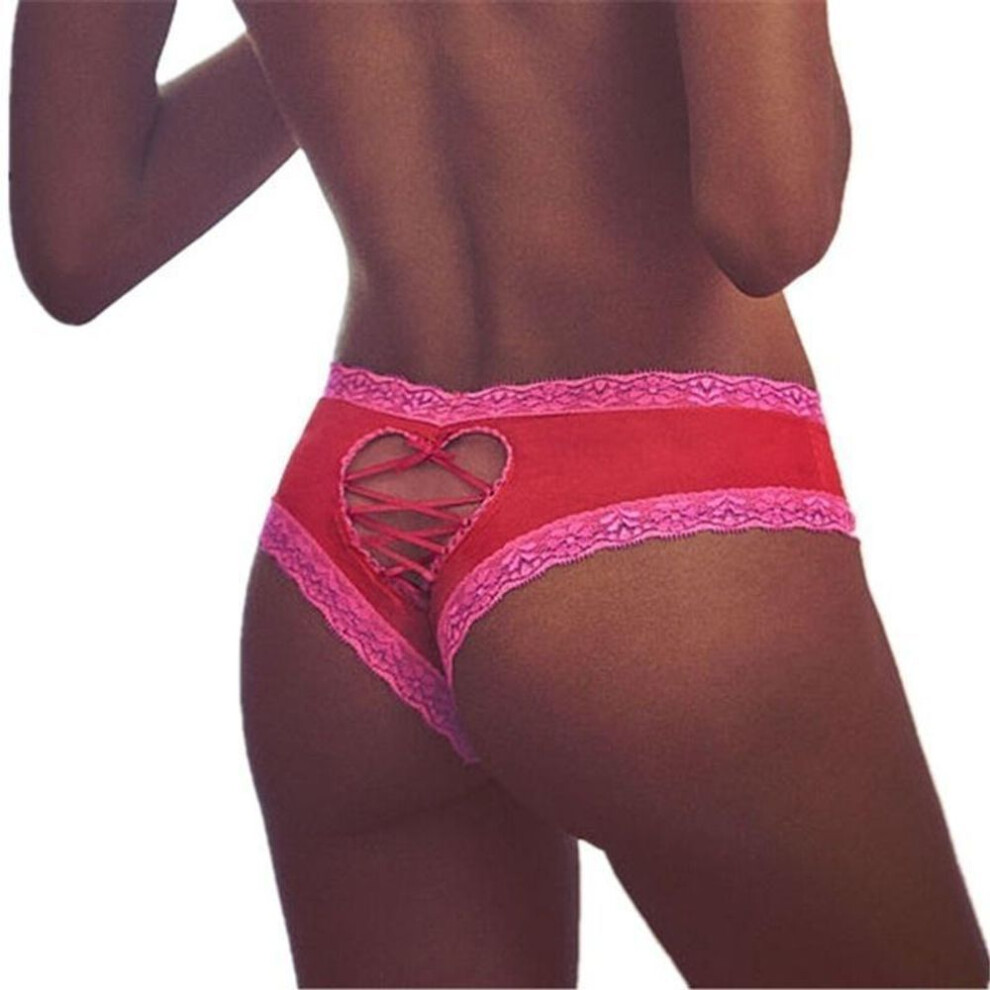 (pink, XL) Fashion Women Girls Hollow Heart Crotchless G-string Slips Thongs Knickers Slipje Lingerie Nightwear Underwear