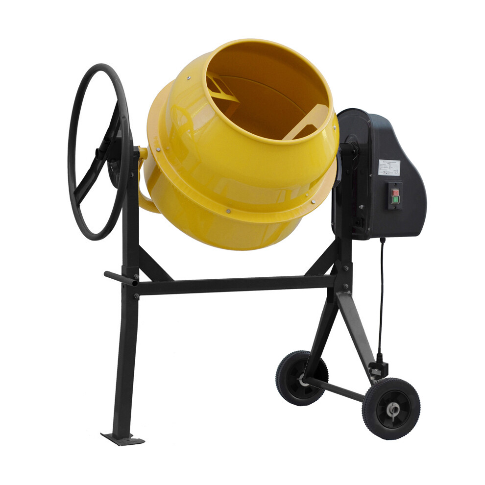 140L Yellow Electric Cement Mixer with Wheels