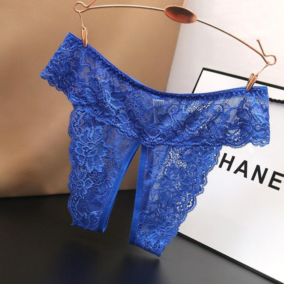 (blue, 3XL) Plus Size Low Waist Sexy Lace Underwear For Women With Open Crotch