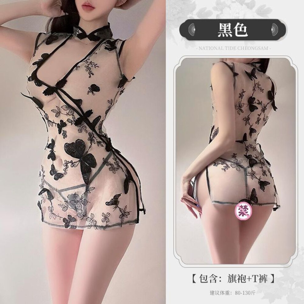 Sexy lingerie retro cheongsam uniform butterfly flower embroidery perspective passion free pure desire wind set 9