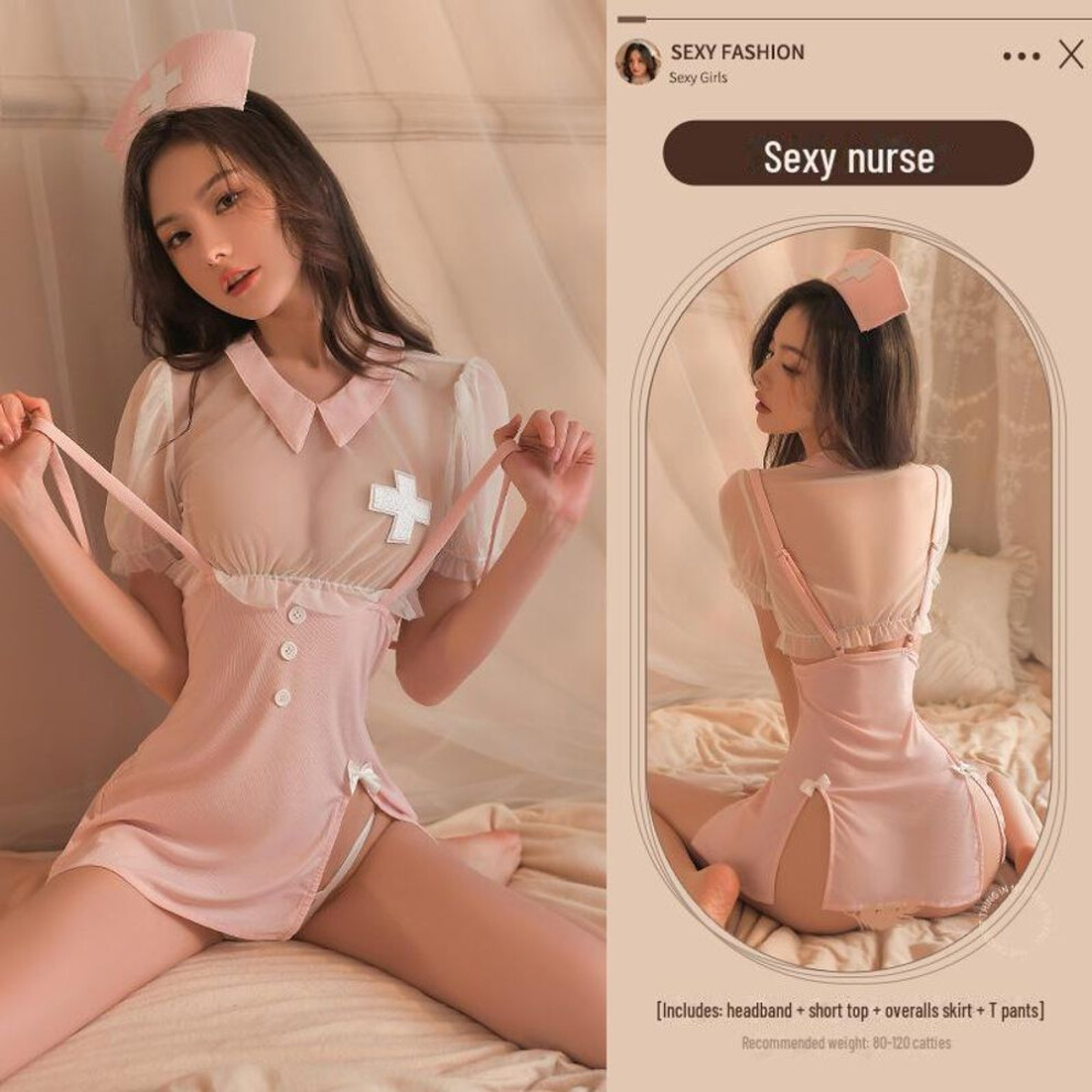 Sexy Transparent Lingerie Soft Yarn Slit Skirt Nurse Uniform Set 9040