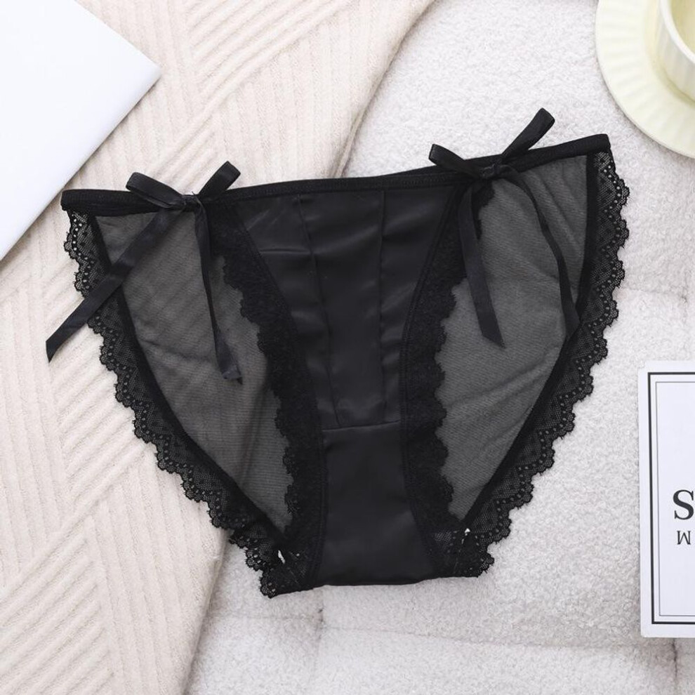(black, M) Ladies Sweet Lace Pure Desire Mesh Bow Briefs Panties