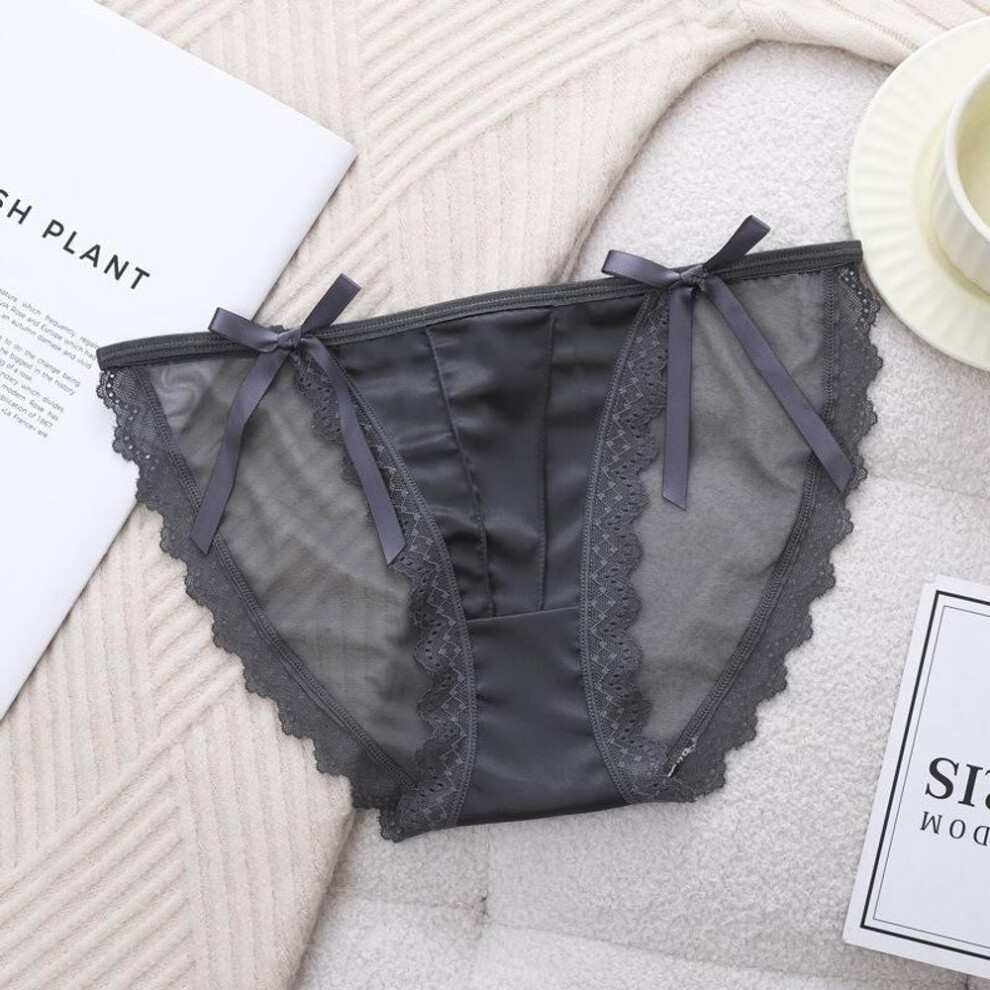 (dark gray, XL) Ladies Sweet Lace Pure Desire Mesh Bow Briefs Panties