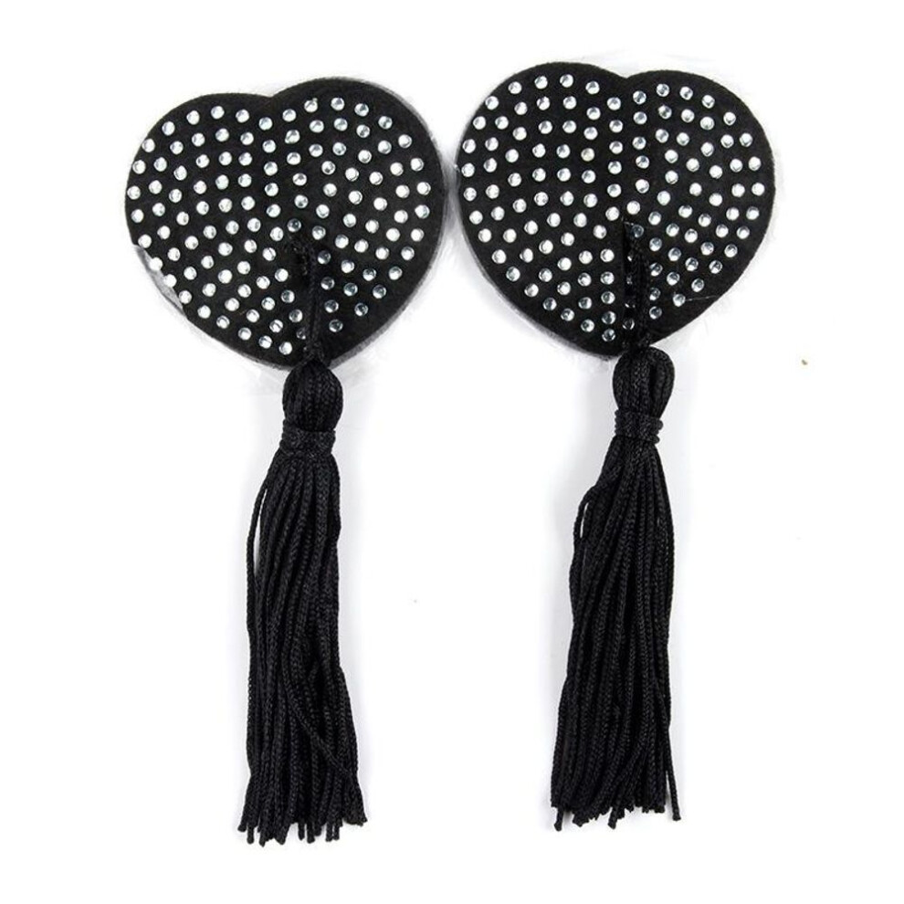 (black) Adult sex products, love hot diamond milk stickers, women's chest stickers, sexy fringed silicone nipples, and a piece of underwear.