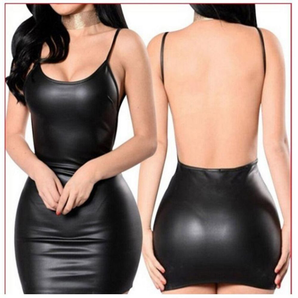 (black, L) E-commerce New Suspender Hip Dress Black Sexy Patent Leather Short Skirt Backless