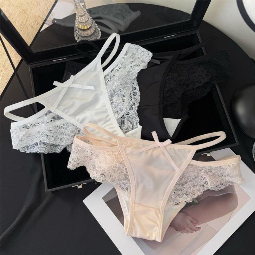 (pink, M) Women's New Sexy Pure Wind Lacing Hollow Lace Soft Skin Satin Low Waist Triangle Briefs