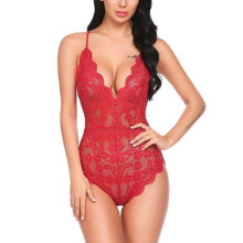 (red, XXL) Sexy lingerie women's onesie deep V backless sexy lace onesie