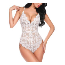 (white, S) Sexy lingerie women's onesie deep V backless sexy lace onesie