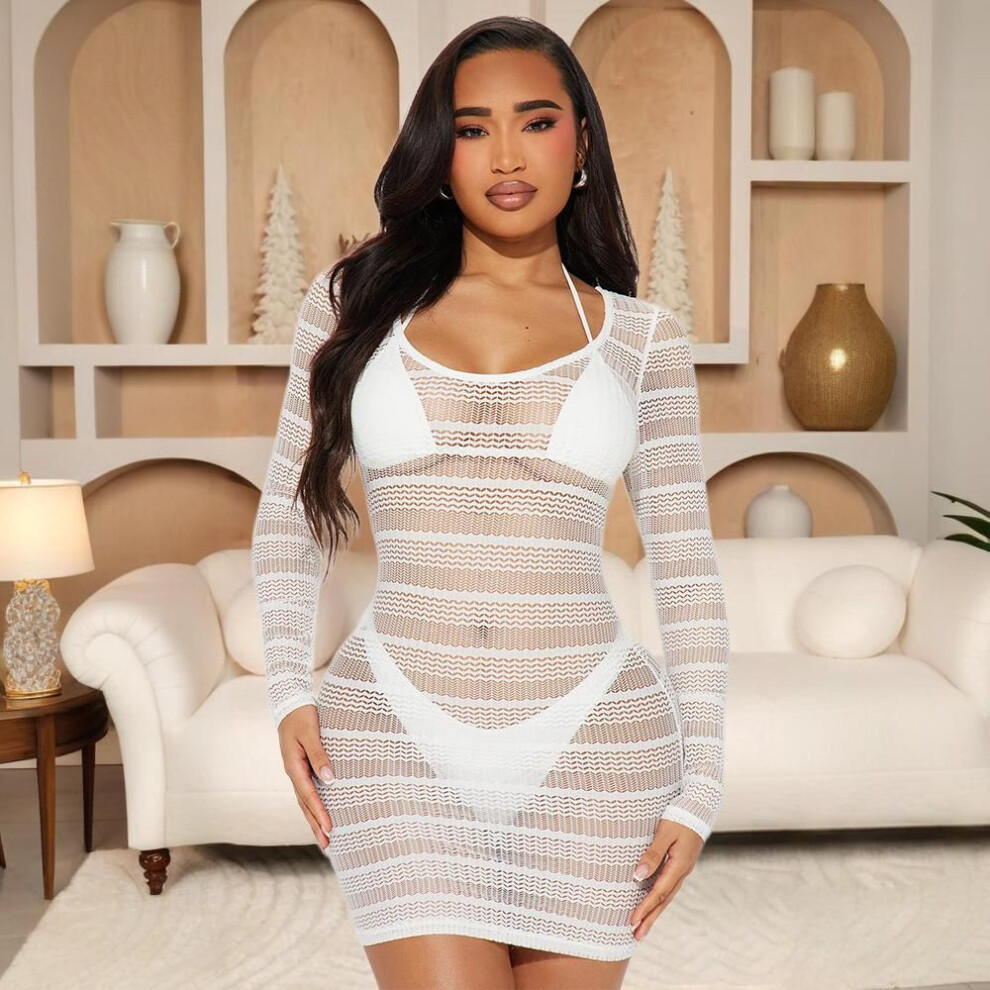 (white, XXL) Women's Three-piece Hollowed-out Lace-up Lingerie Set Sexy Dress