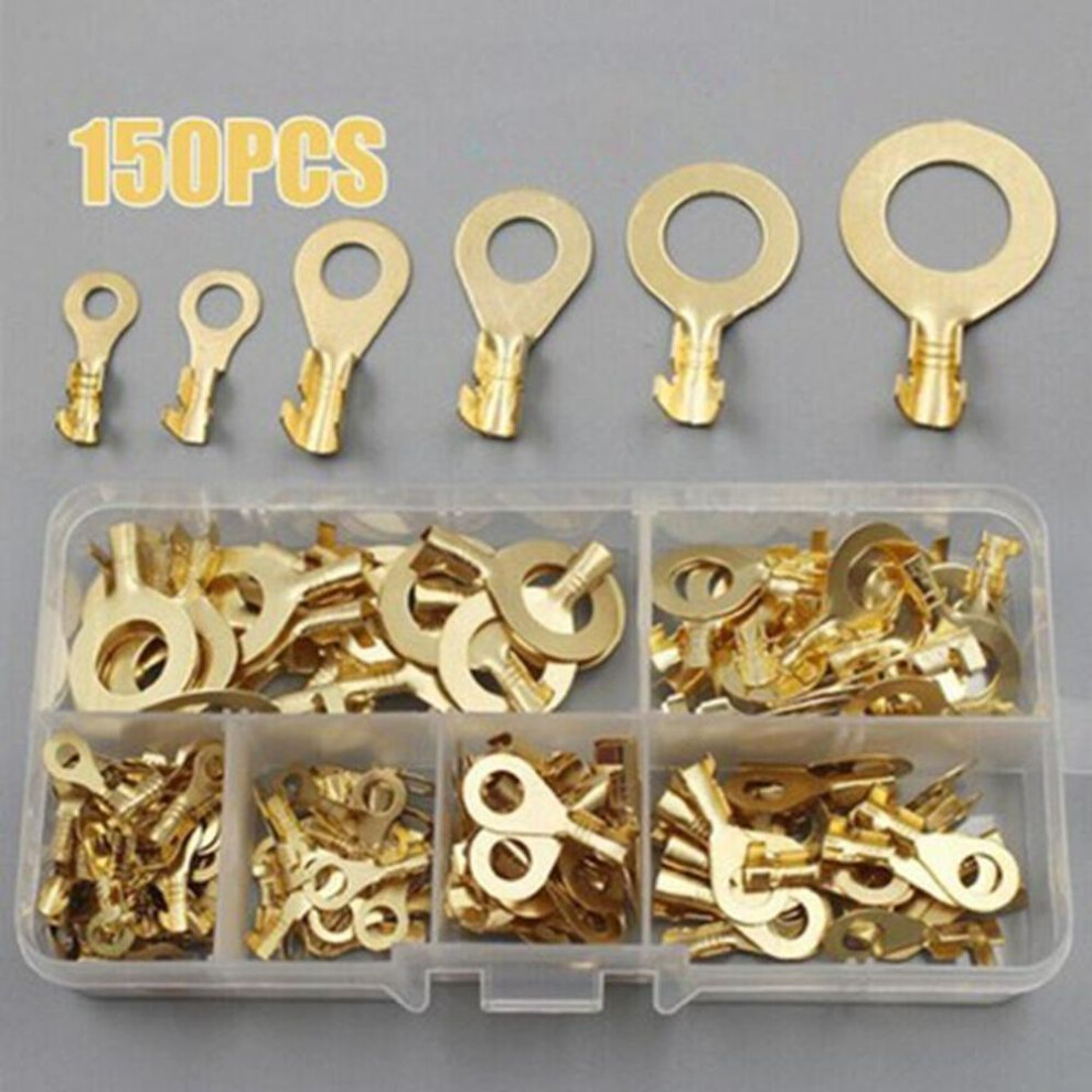150/300 / 450pcs M3 / M4 / M5 / M6 / M8 / M10 Ring Lugs Copper Crimp Terminal Lugs Wire Connector Insulated Assortment Kit