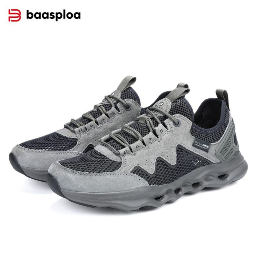(grey, 41) Baasploa Men's Casual Shoes Large Mesh Surface Breathable High Quality Non-Slip Rebound Sole Men's Outdoor Hiking Shoes