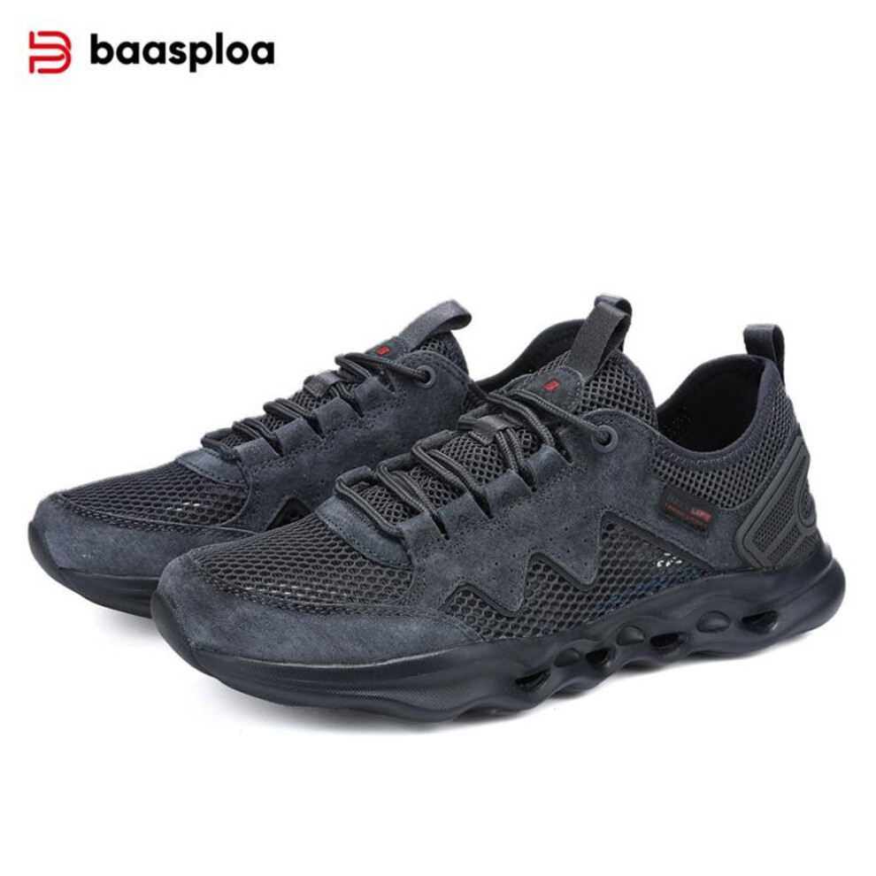 (dark gray, 44) Baasploa Men's Casual Shoes Large Mesh Surface Breathable High Quality Non-slip Rebound Sole Men's Outdoor Hiking Shoes