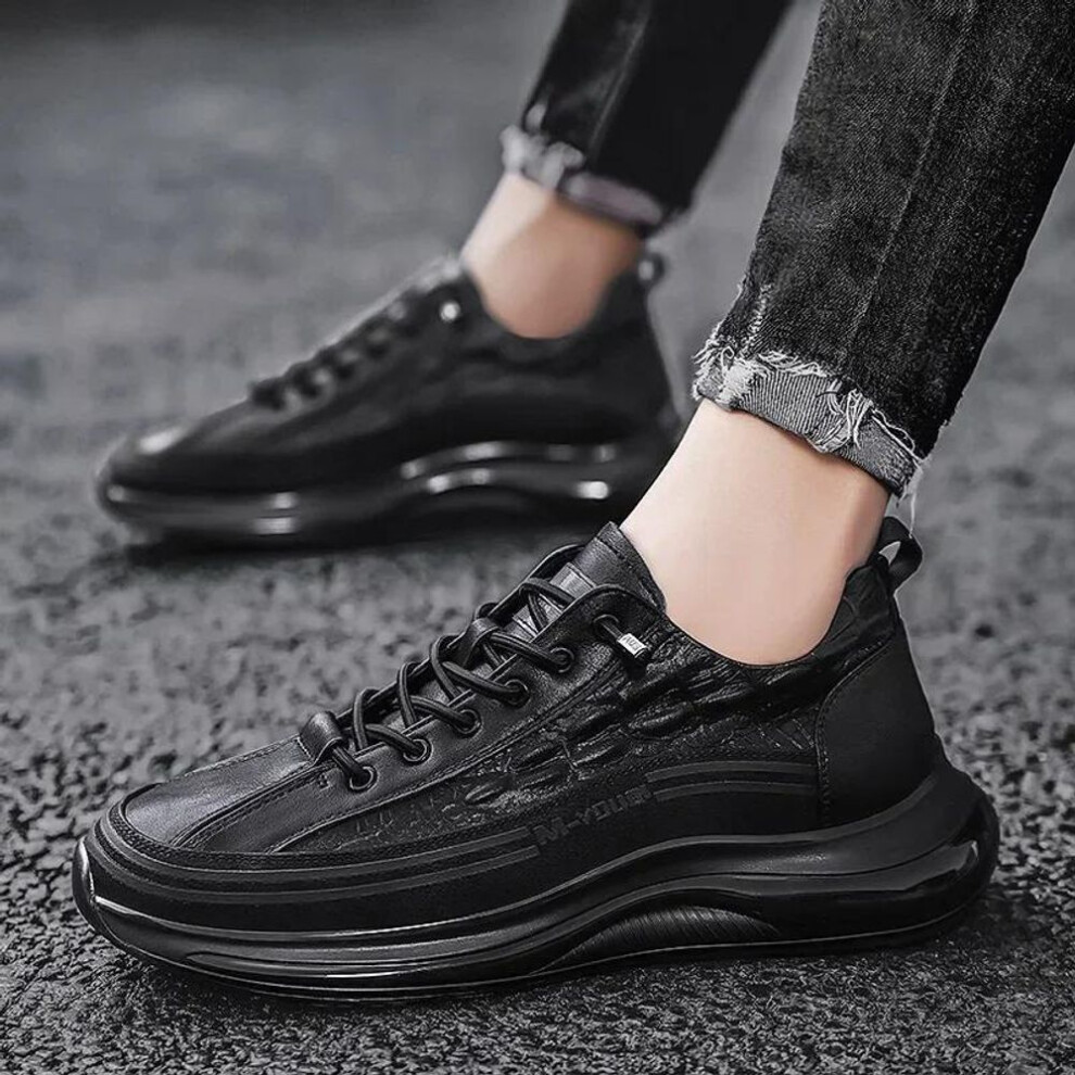 (black, 41) Crocodile Print Men Shoes Retro Design Leather Casual Sneakers Summer Platform Walking Shoes for Men New Slip on Tenis Masculino
