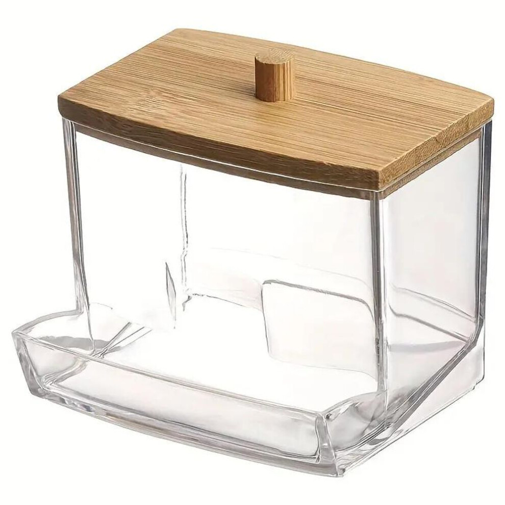 Bamboo & Acrylic Bathroom Organizer, 7oz Swab & Pad Storage Holder, Ideal for RVs & Home Accessories, Elegant Design