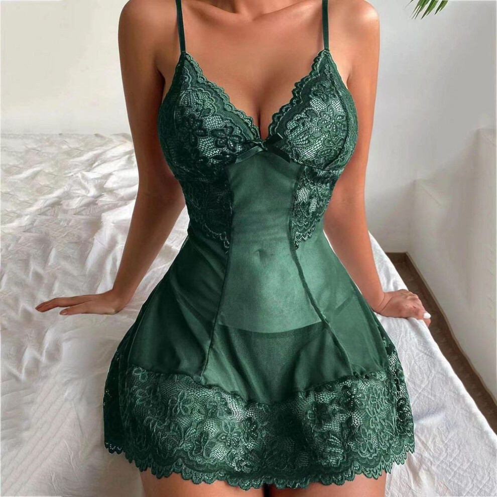 (dark green, M) European & American Sexy Lace Lingerie Nightdress For Women