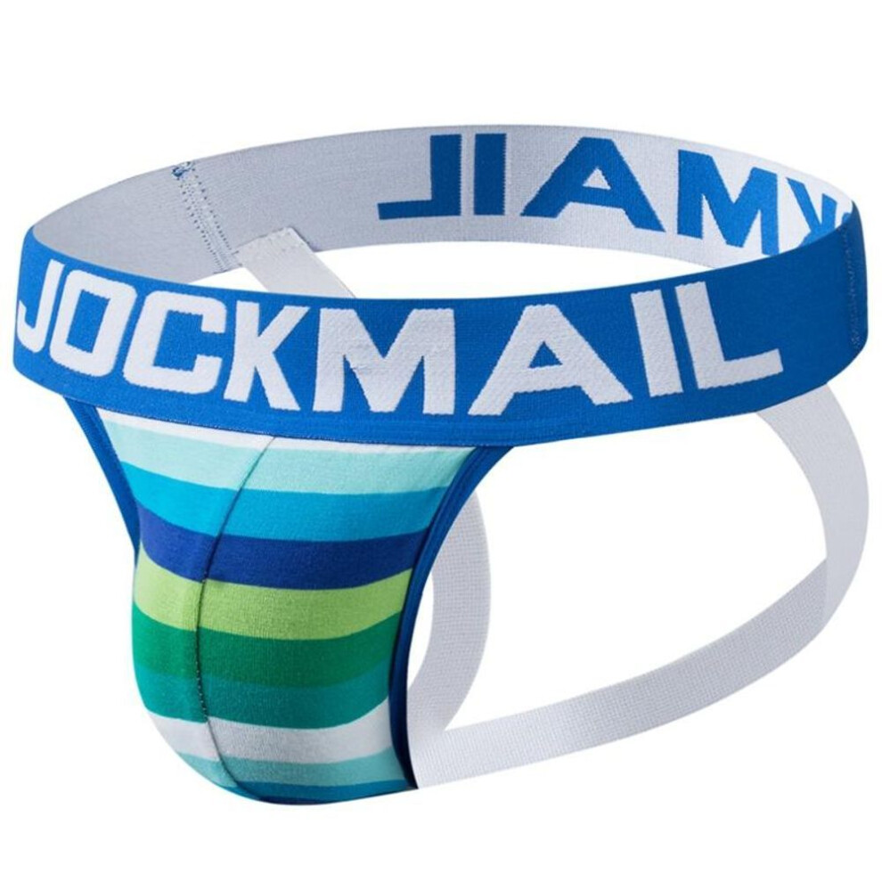 (XXL, blue) Jockstraps JOCKMAIL Striped Printed Cotton Low Rise LGBTQ Series Men's Thong Underwear